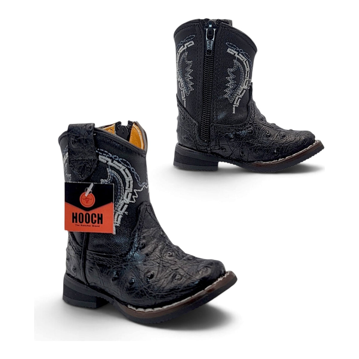 H537 black ostrich-print baby western boots outsole