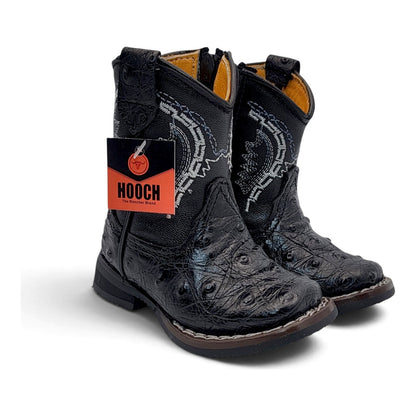H537 black ostrich-print baby western boots pair