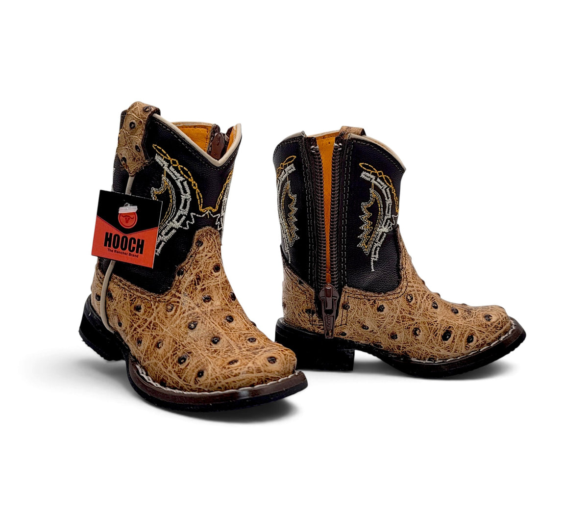 Pair view of H538 handcrafted Orix ostrich print baby cowboy boots