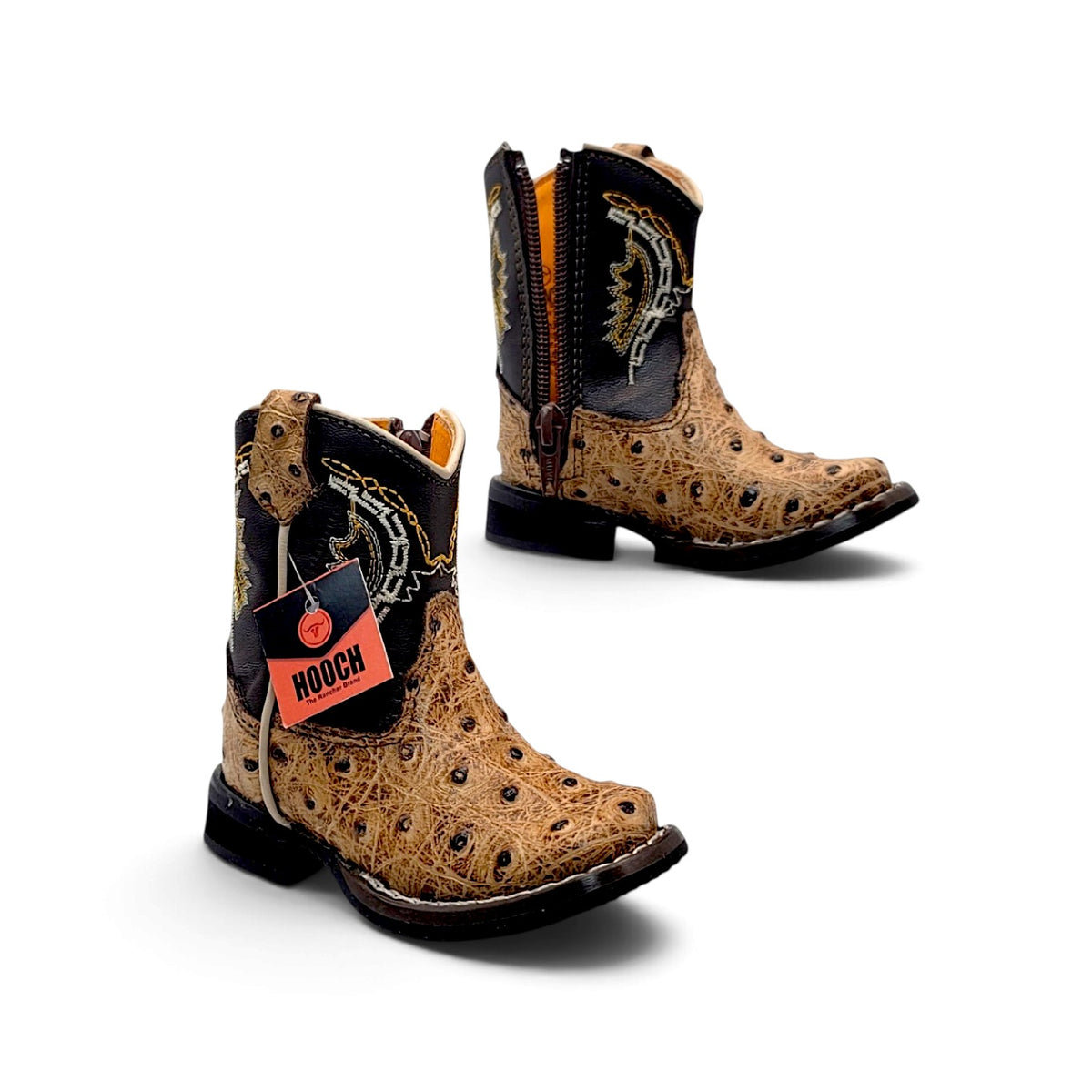 Side zipper view of H538 Orix ostrich print baby Western boots