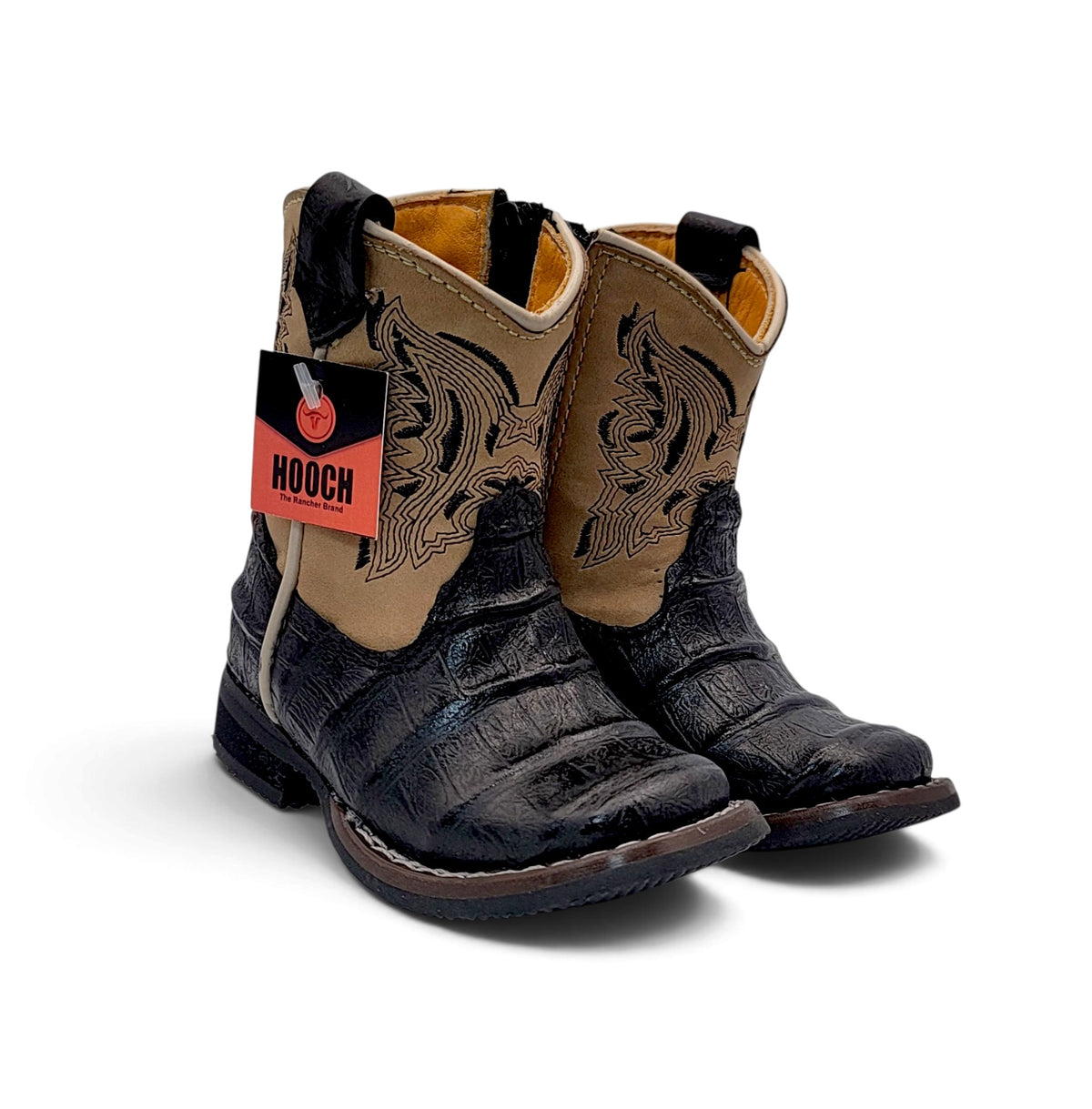 H539 Black caiman belly print genuine leather baby Western boots