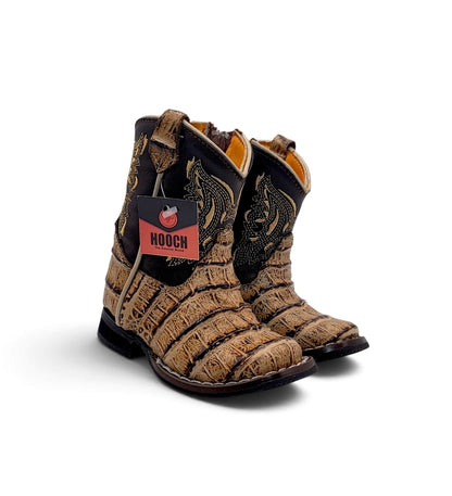 Front three-quarter view of H540 Orix caiman belly print baby Western boots