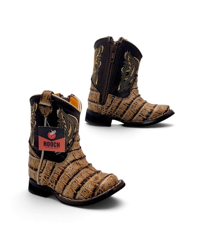 Side zipper view of H540 Orix genuine leather caiman belly print baby boots