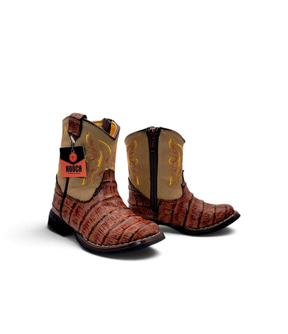 H541 Cognac caiman belly print genuine leather baby Western boots