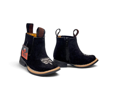 HB-600 black suede leather baby botín – pair front angle