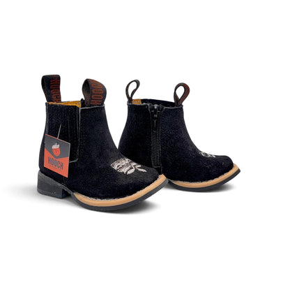 HB-600 black suede leather baby botín – pair front view