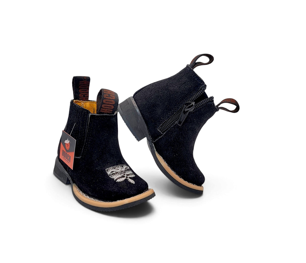HB-600 black suede leather baby botín – zipper detail