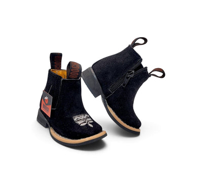 HB-600 black suede leather baby botín – zipper detail