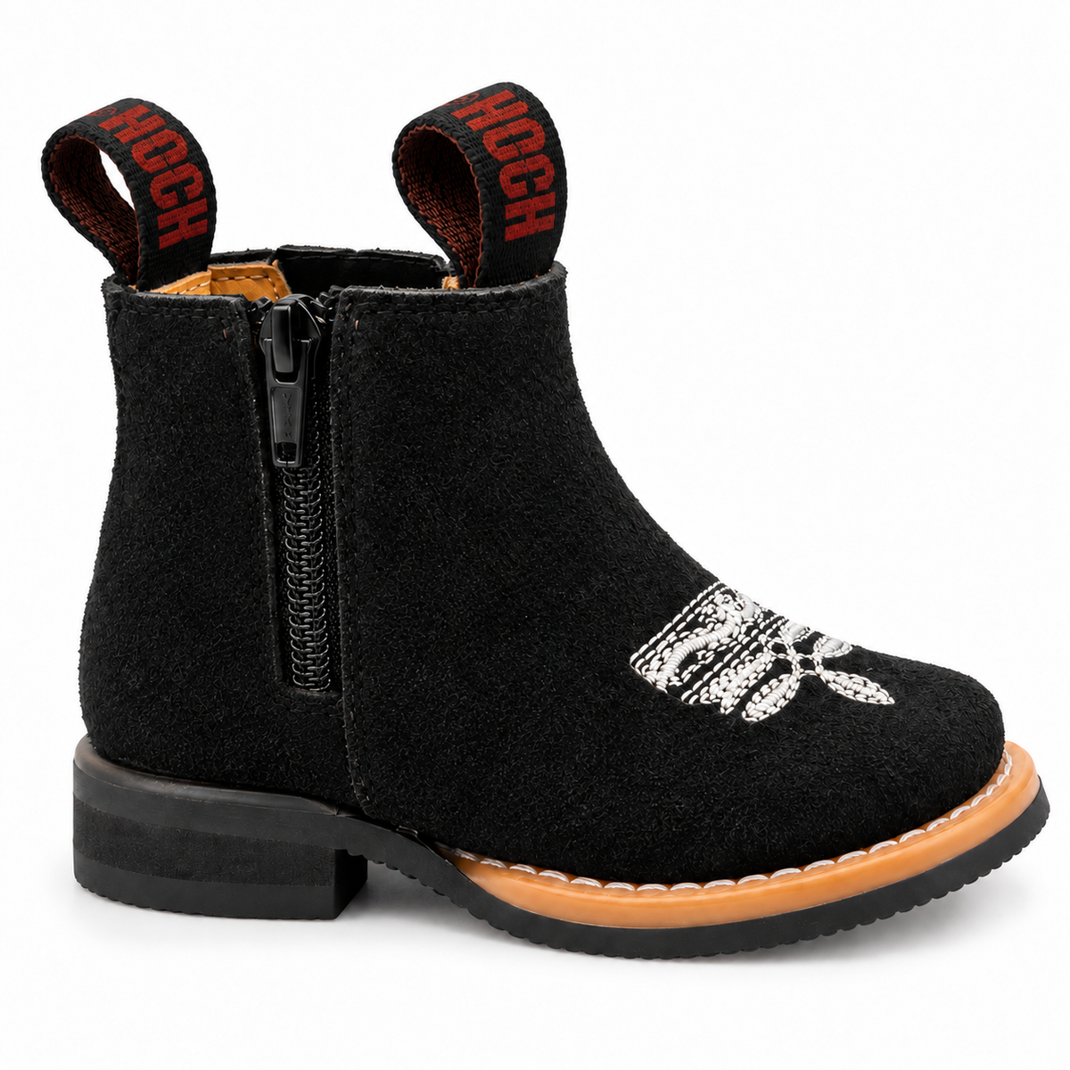 HB-600 black suede baby western boot with silver embroidery side view