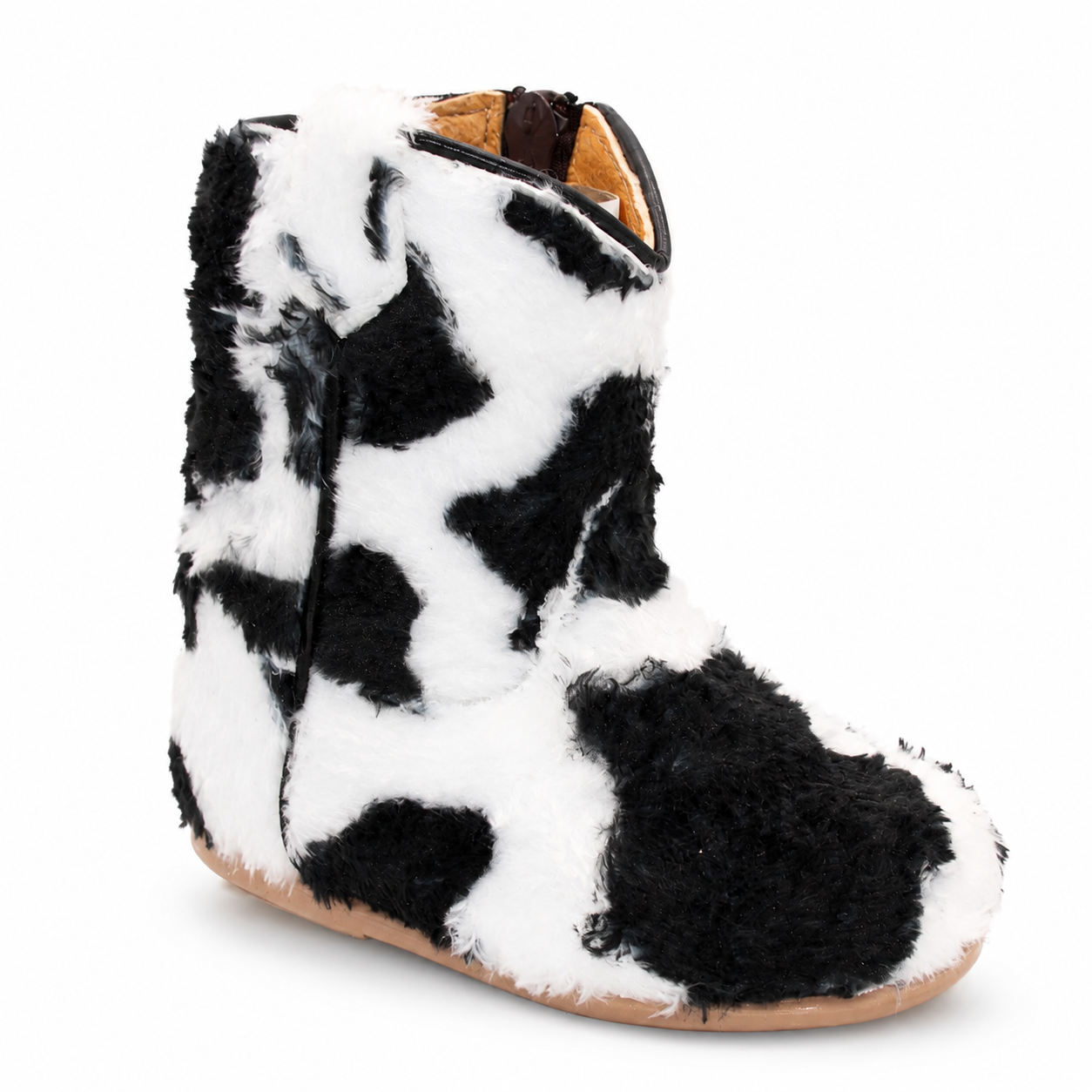 Hooch H508 black and white faux cowhide fur baby cowboy boot