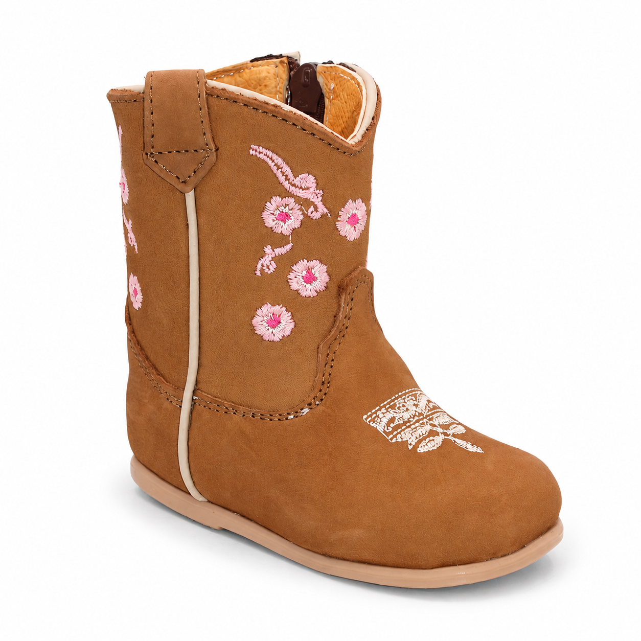 Hooch H510 tan genuine leather floral embroidered baby cowboy boot