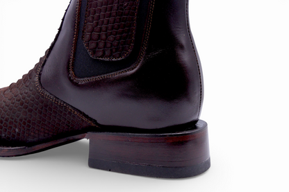 Mens Python Print Botin Chocolate – Genuine Leather Square Toe H426394