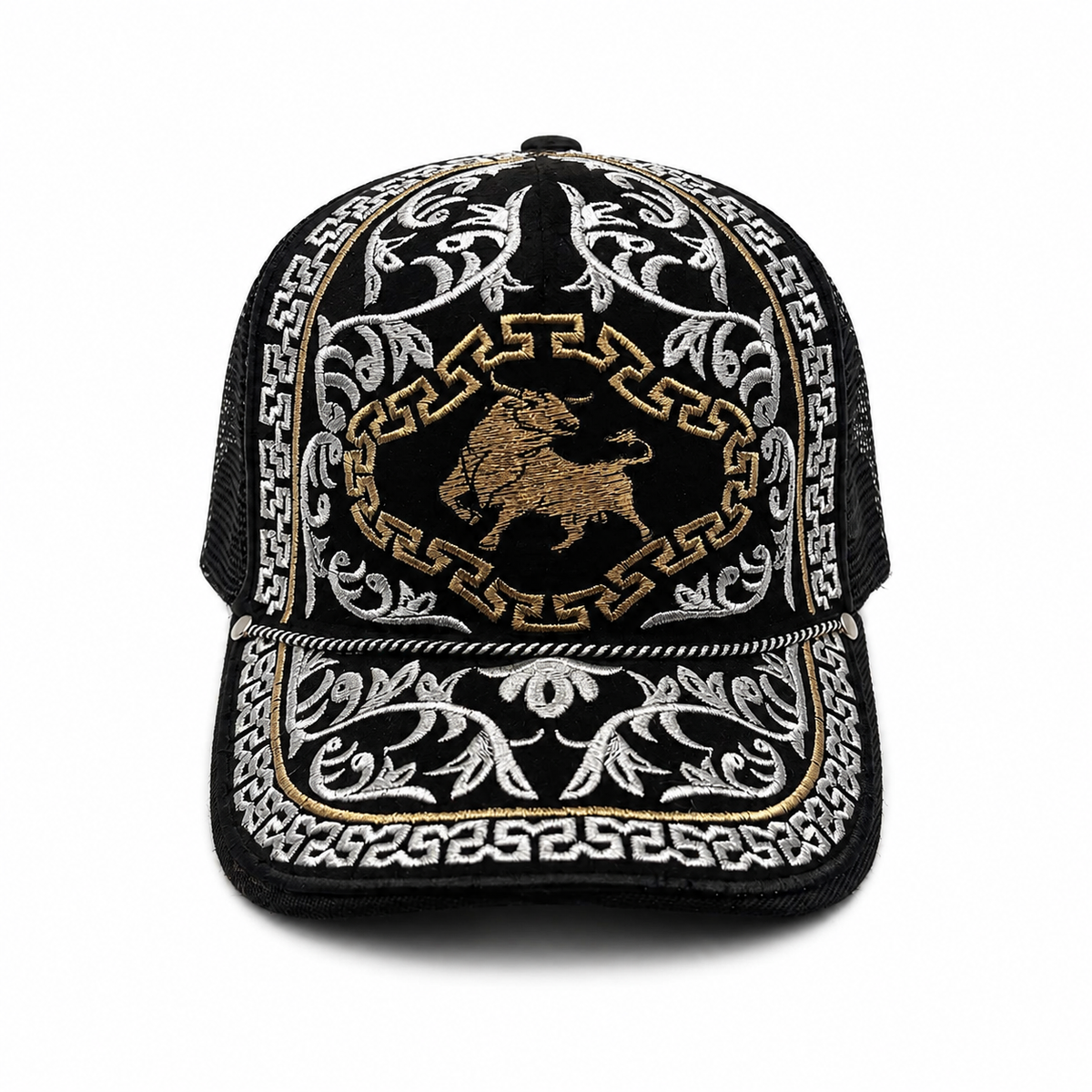 Bull rider embroidered black Western trucker hat