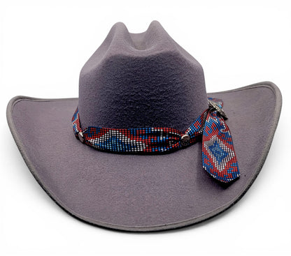 Front view of women’s gray faux felt cowgirl hat with Charlie hat band